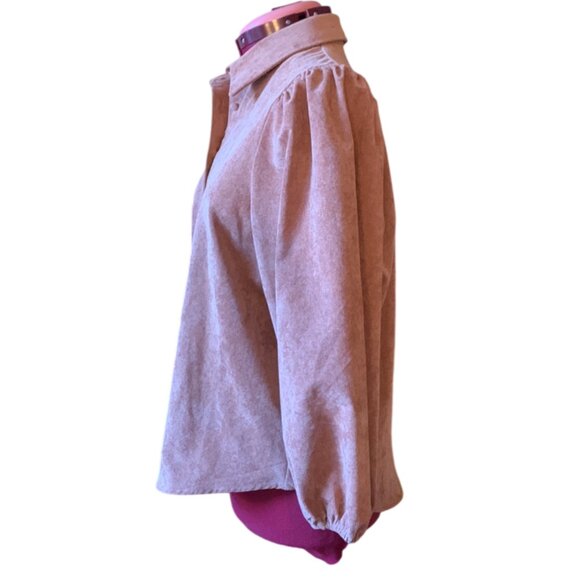 ICONE - Copper pink Corduroy buttons down shirt with puff sleeves - LARGE - Picture 10 of 10